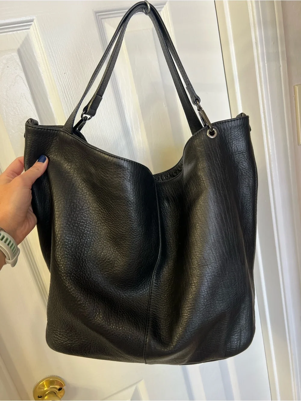 Black Pebble Leather Hobo Bag